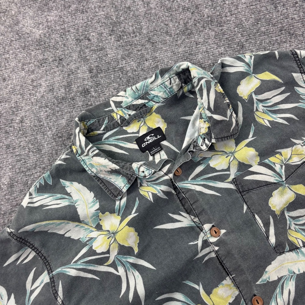 O'Neill Button Down Shirt Large Gray Floral Modern‎ Fit Men's
